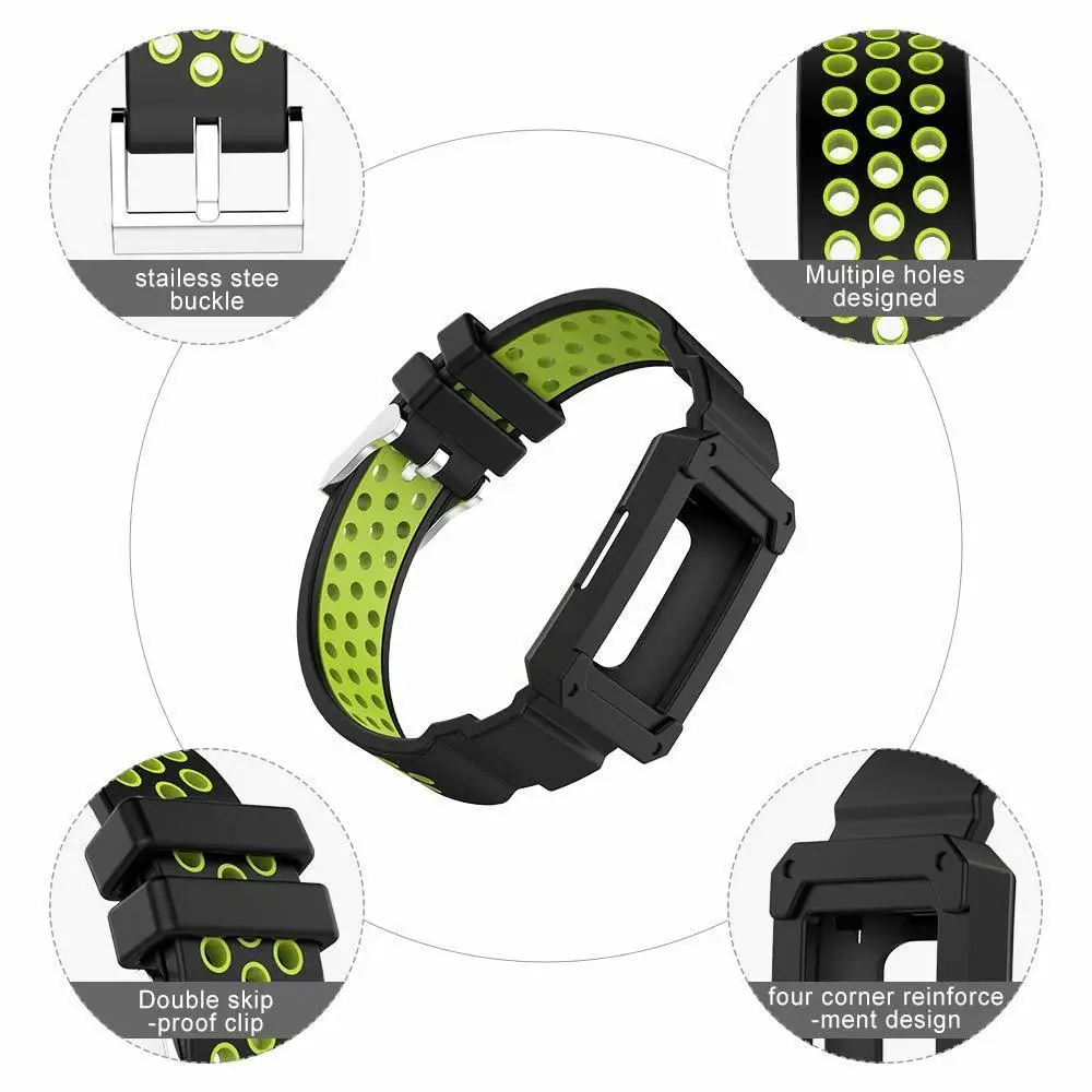 Duszake Band для Fitbit Charge 3 с чехлом силиконовые дышащие полосы с противоударной защитной рамкой бампера