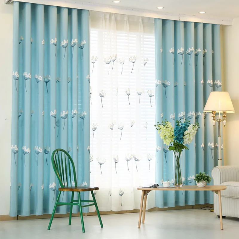 2019 Real Cortinas Dormitorio New Arrival Blue/pink Tulle Window Curtains For Living Room/ Bedroom Embroidered Dandelion Drapes | Дом и сад