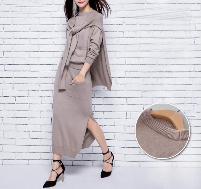 3 предмета кашемира платье Лидер продаж Винтаж классические ботильоны Длина