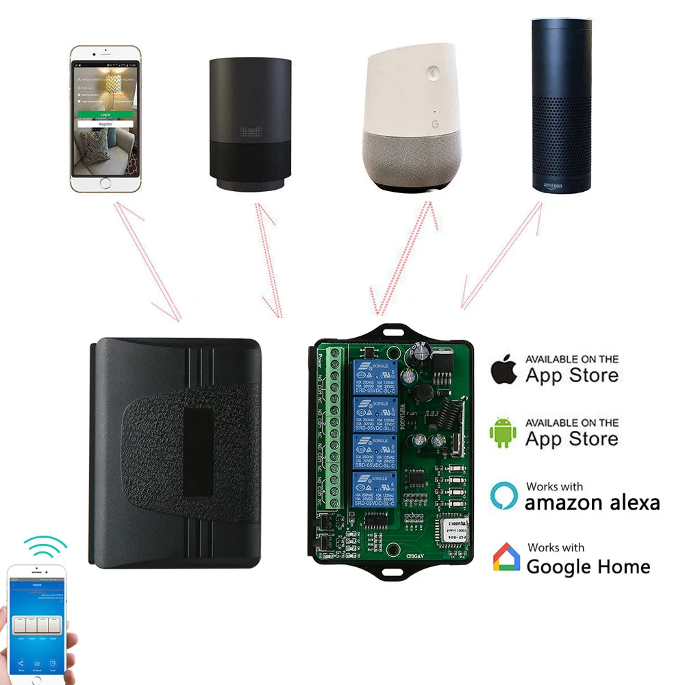Ktnnkg AC DC 7 V-36 V 4CH Wi-Fi пульт дистанционного переключателя Беспроводной Универсальный Приемник для гаражных ворот и 2/4 шт. Ev1527 433 МГц RF пульт дистанционного управления