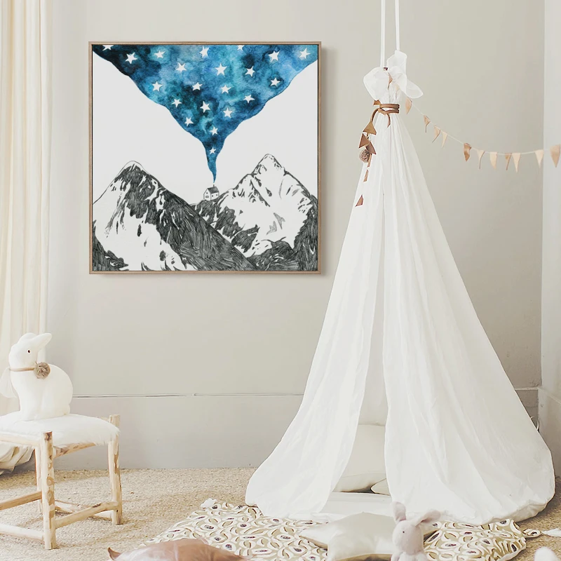 Абстрактная акварель снег гора дым дом холст Художественная живопись печать