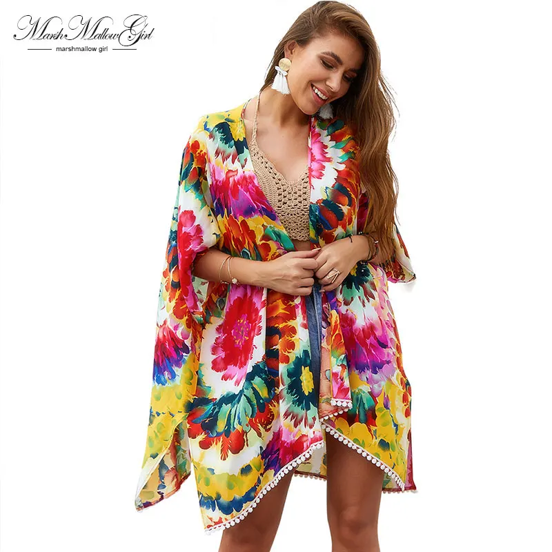 Оригинальный дизайн богемная блузка шаль куртка 2019 летнее пляжное парео платье