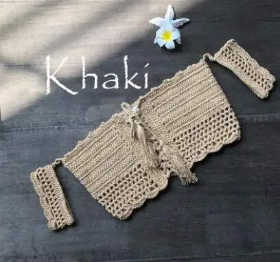 Хаки Новое поступление, Одноцветный купальник бикини, пляжный купальник, женский сексуальный купальник с открытыми плечами, вязаный Топ Бикини - Цвет: Хаки