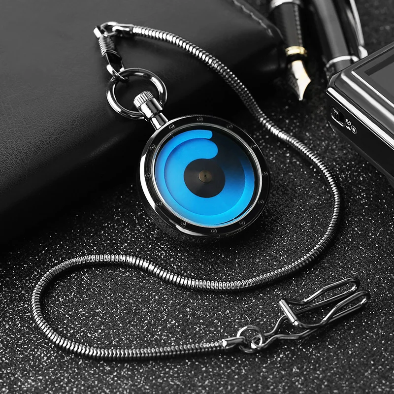 

Steampunk Cool Swirl Quartz Necklace Pocket Watch Black Case Open Face Pendant Men Women Creative Retro Clock Gifts