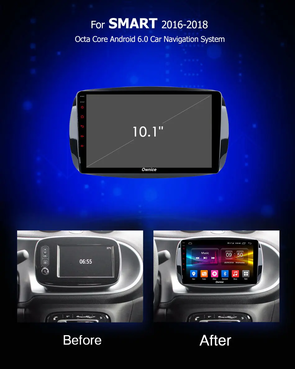 Ownice C500 + G10 Android 8 1 автомобиль мультмедиа dvd плеер gps Авторадио для Mercedes Benz Smart 2016 2017