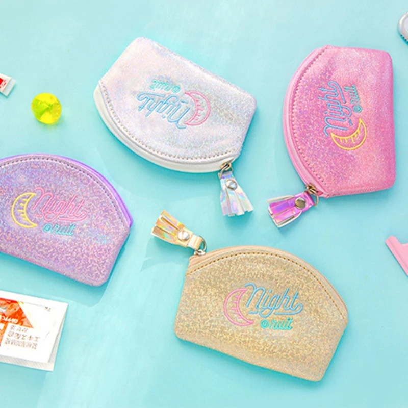 Hologram Zipper Coin Purse Embroidery Small Wallet Women Girls Tassels Mini Money Bag Earphone Key Holder Pouch Lipstick Bags | Багаж и