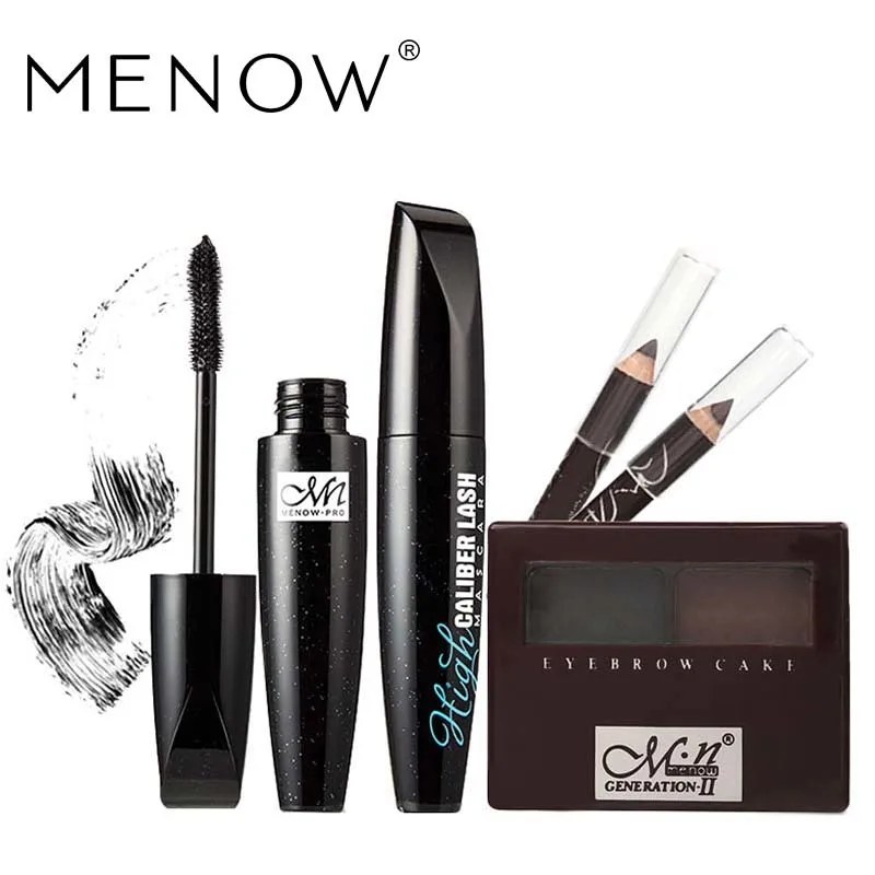Menow бренд Make Up Set черный Тушь для ресниц Водонепроницаемый толстый длинный замок Цвет и двух Цвет для бровей porwder пояс подарки два Подводка для глаз 5398