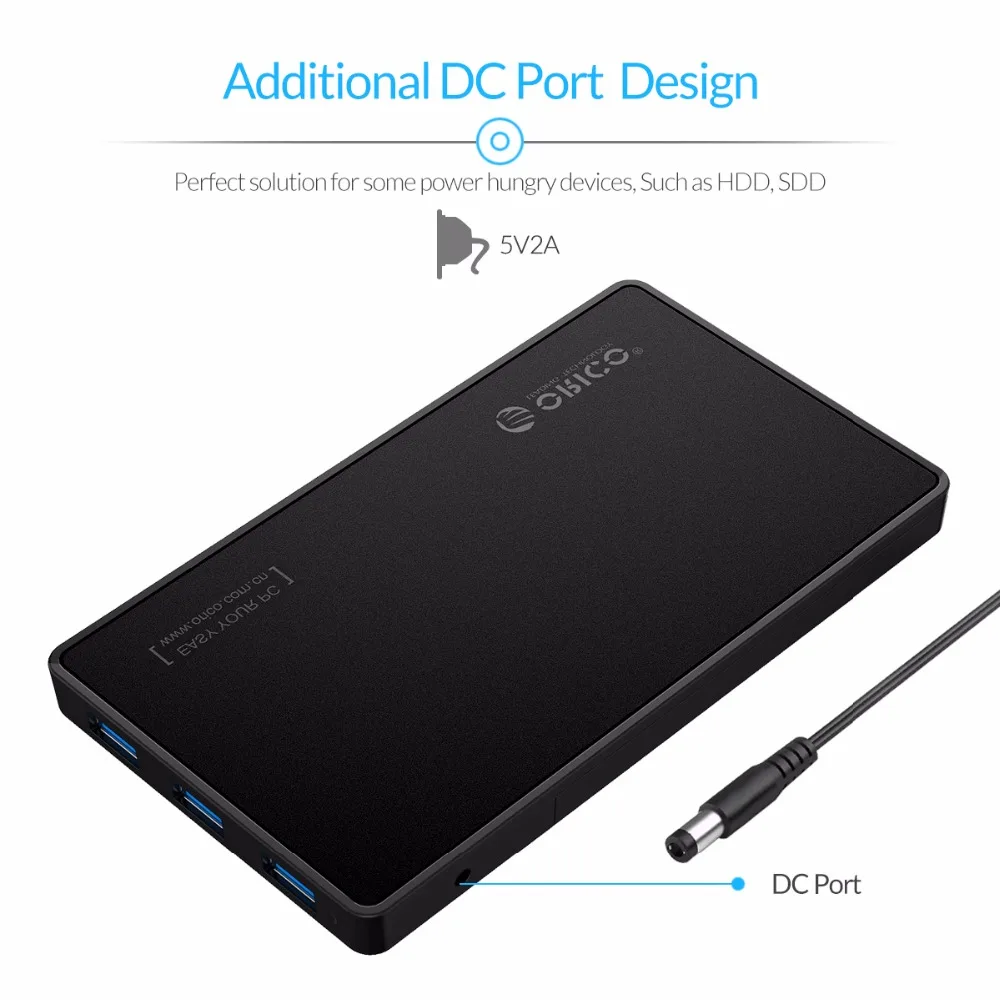 2,5 корпус для жесткого диска ORICO USB 3,0 чехол для жесткого диска с 3 портами USB3.0 концентратор инструмент бесплатный дизайн драйвер не требуется