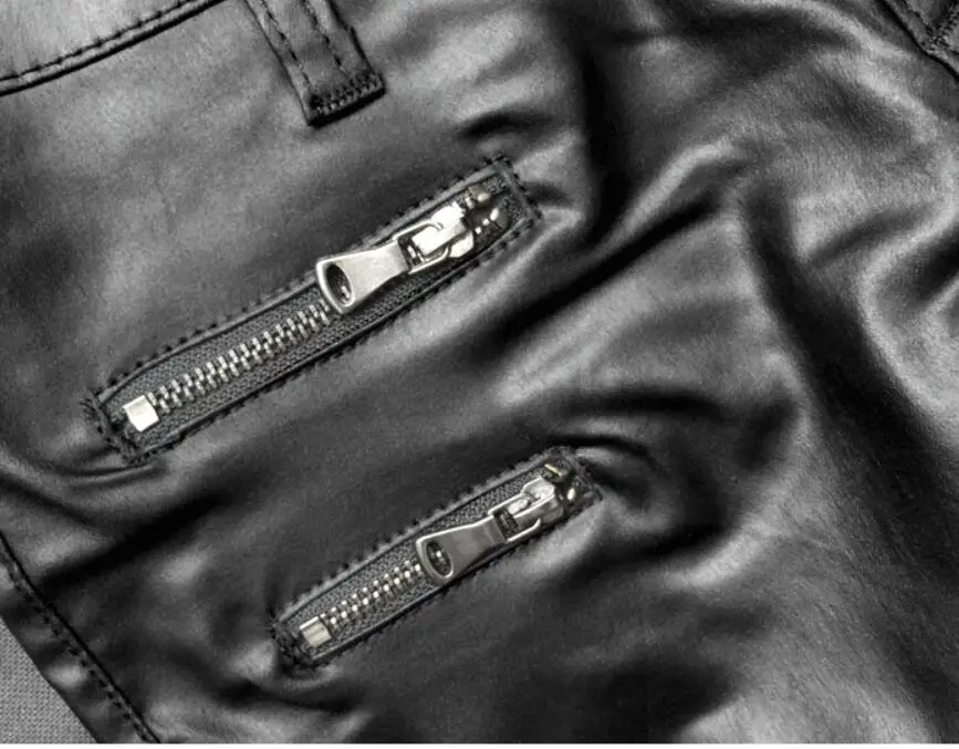 Брюки карандаш женские из экокожи с завышенной талией и двойной молнией|Брюки| |