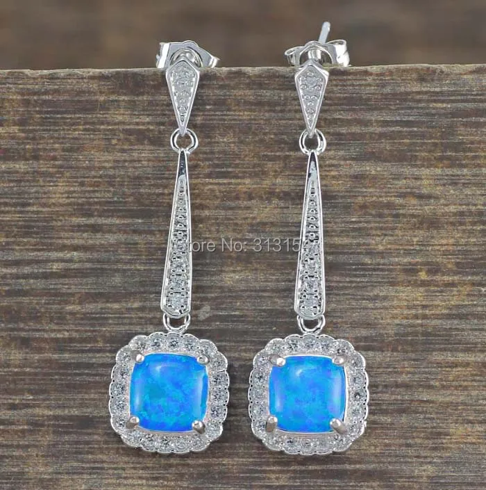 Noble &amp Generous ! Wholesale Retail For Women Jewelry Blue Fire Opal Cubic Zirconia Silver Earrings 1 1/2&quot OH2222 | Украшения и