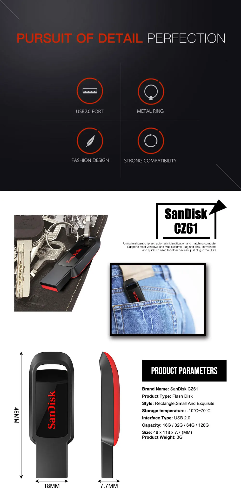 SanDisk CZ61 USB флеш-накопитель 64 ГБ 32 ГБ USB 2,0 металлический шифрованный флеш-накопитель 16 Гб карта памяти запоминающее устройство U диск