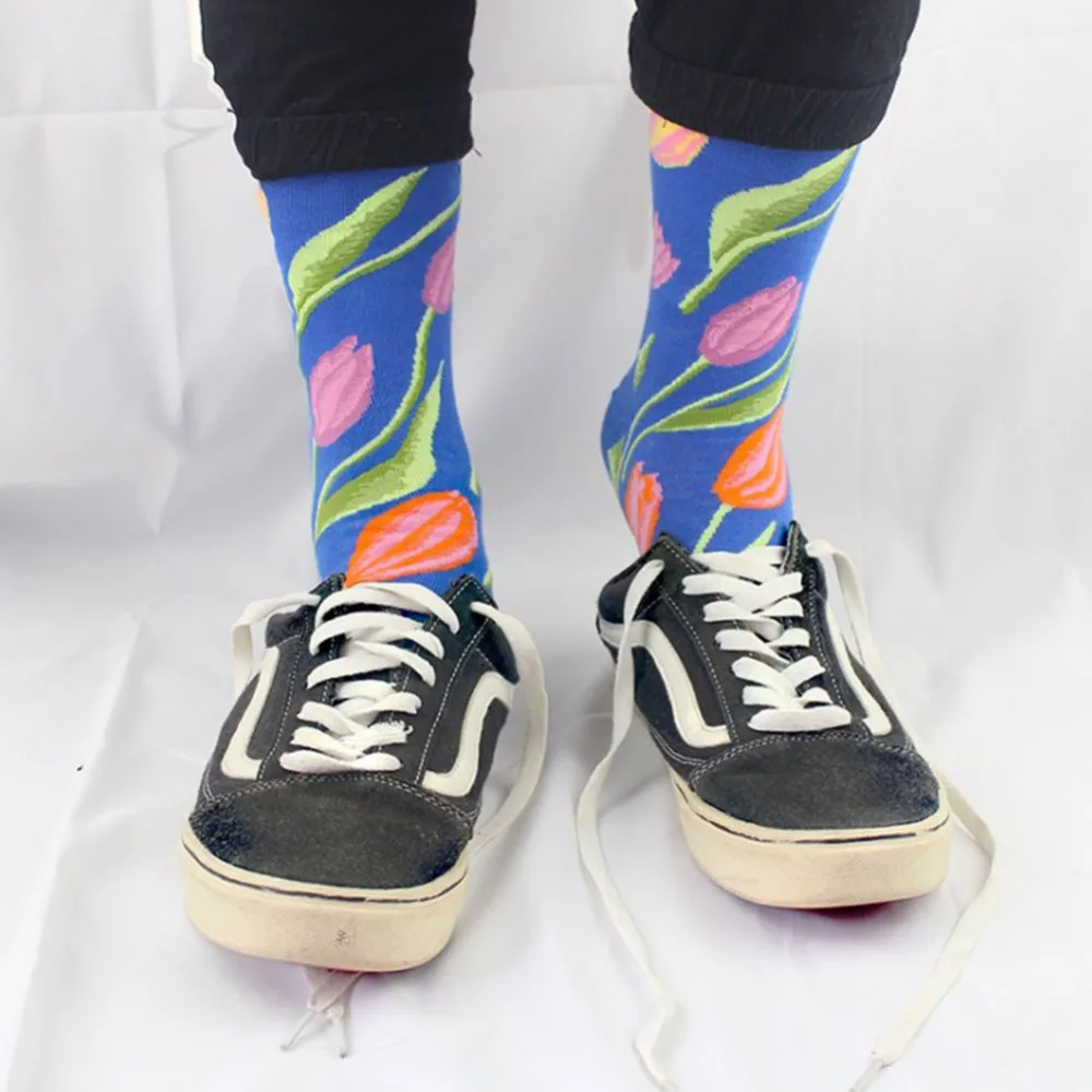 new Men Short socks Women print floral Colorful Sock combed cotton funny Socks Men's big size crew | Мужская одежда