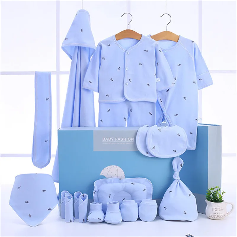 blue 18 шт., комплект одежды в подарочной коробке для новорожденных, хлопок, нижнее белье для мальчиков и девочек от 0 до 3 месяцев мягкий пижамный комплект для новорожденных Clj320 - Цвет: blue