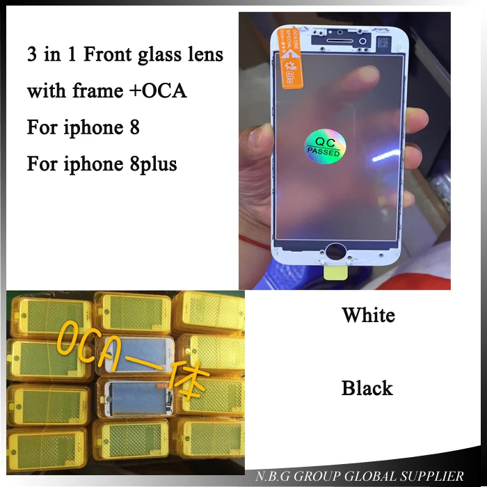 50 шт./лот 2017 Новинка для iPhone 8 8p plus 3 в 1 внешнее стекло со средней рамкой ободок + OCA