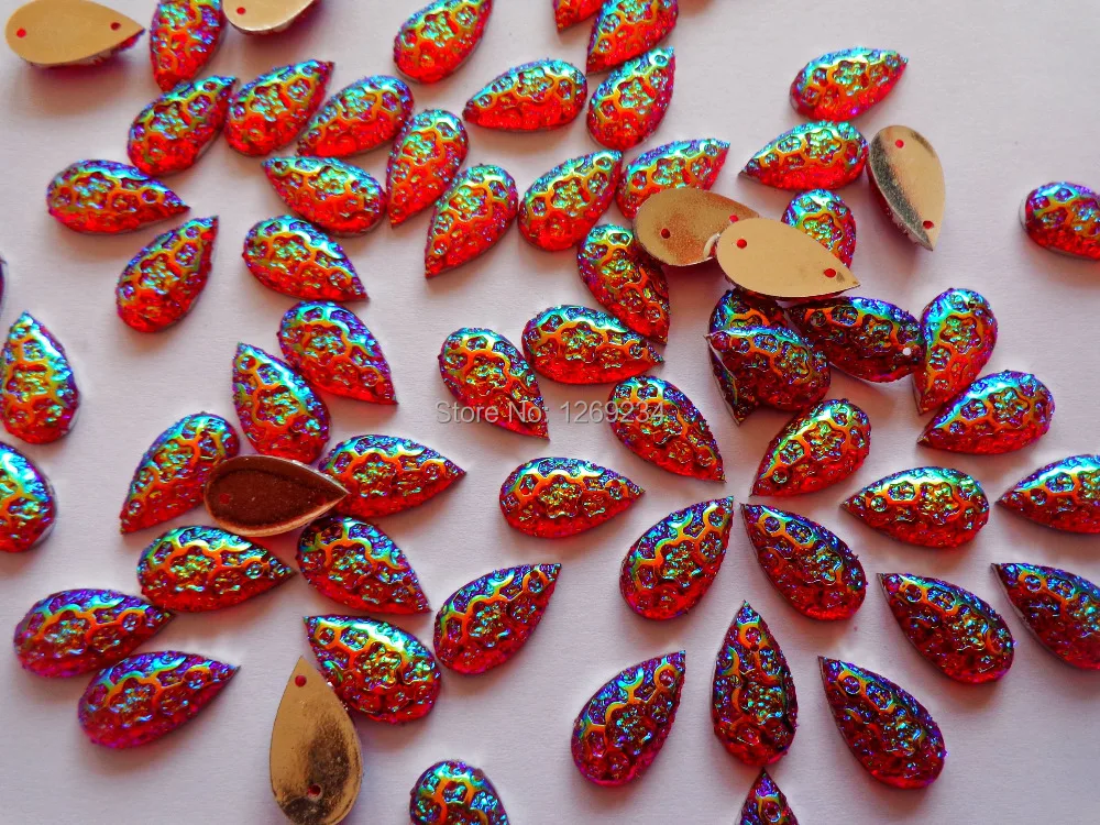 

Drop shape sew on 10*18mm Red AB color Resin crystal rhinestone accessories stone flatback 100 шт./лот
