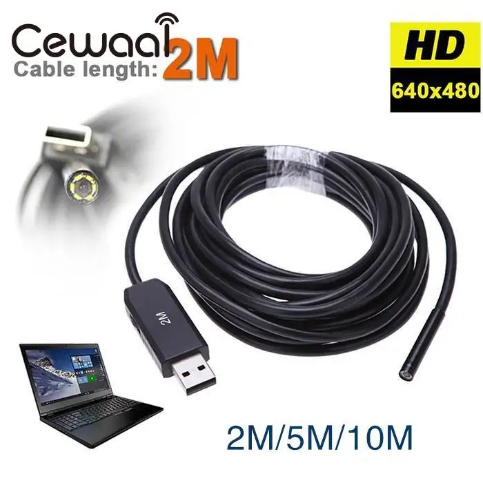 Кабель Cewaal 2/5/10 м объектив 5 мм 6 светодиодный usb эндоскоп трубка для осмотра со