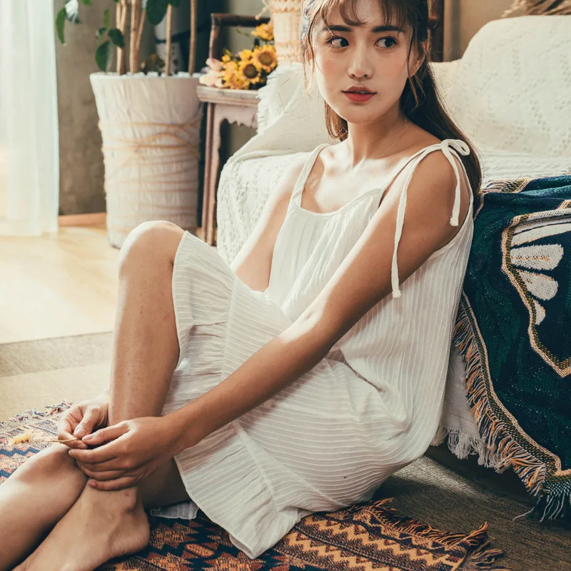 

Summer Lovely Girl Cotton Spaghetti Strap Sexy Sleepwear Striped Womens Lingerie Nightgown Sleeveless Sleepshirts Night Dress