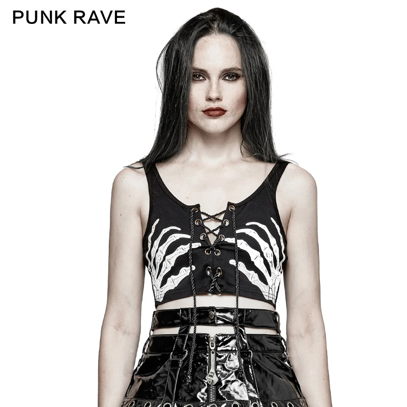 Панк рейв летний женский горячий сексуальный жилет стимпанк череп Prtinting Cool Tank Top