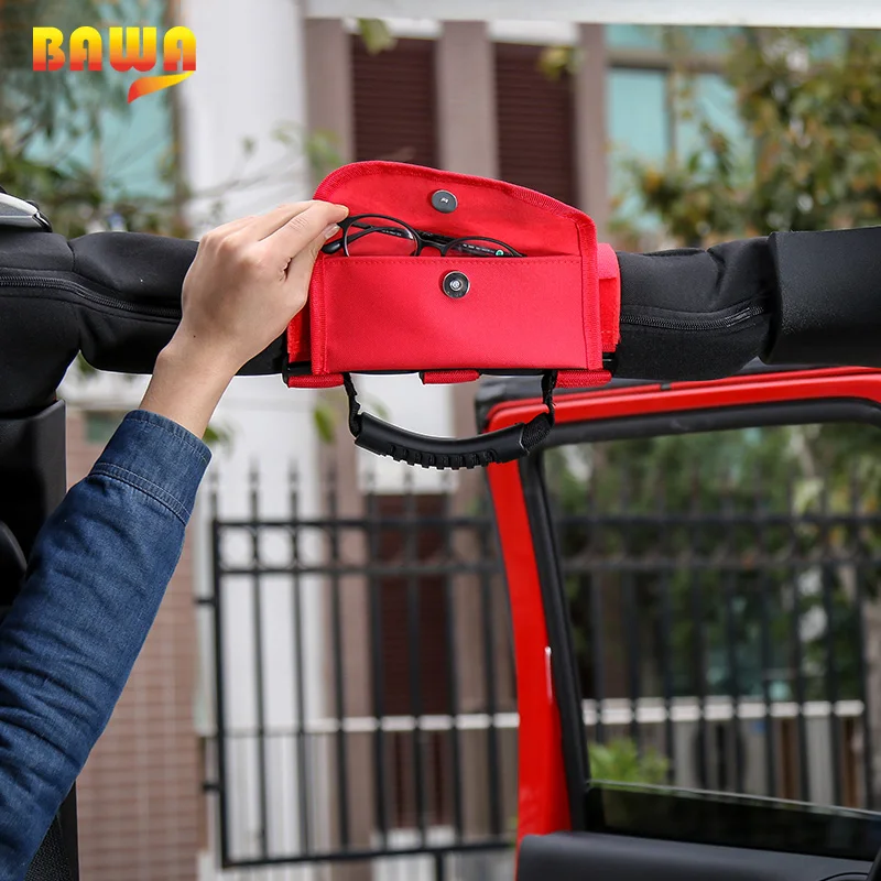 

BAWA Car Grab Handle for Jeep Wrangler CJ TJ JK JL Oxford Cloth+ABS Grab Handle Sunglasses Holder Storage Bag Car Roll Bar