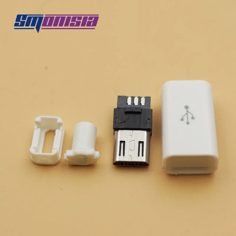 Smonisia 20 комплектов Micro USB штекер 5 Pin разъем с белым пластиковым покрытием сварочный