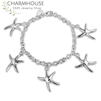 pure 925 silver bracelets for women 5 sea star charm bracelet bangles wristband pulseira femme wedding bridal jewelry bijoux