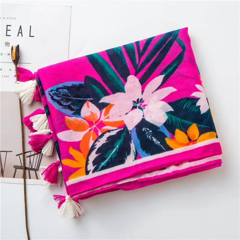 New 2021 Luxury Brand Cotton Scarf Women Shawls and Wraps Fashion Rose Red Floral Scarves Wrap Neck Foulards Muslim Hijab Sjaal |