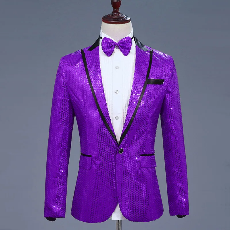 Мужской Блестящий Блейзер пиджак с галстуком-бабочкой костюм розовыми блестками