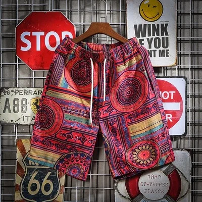 Red Camouflage KUANGNAN Национальный Стиль повседневные летние хлопковые шорты мужские спортивные мужские шорты летние мужские шорты хлопок человек 5XL Новинка - Цвет: Red Camouflage