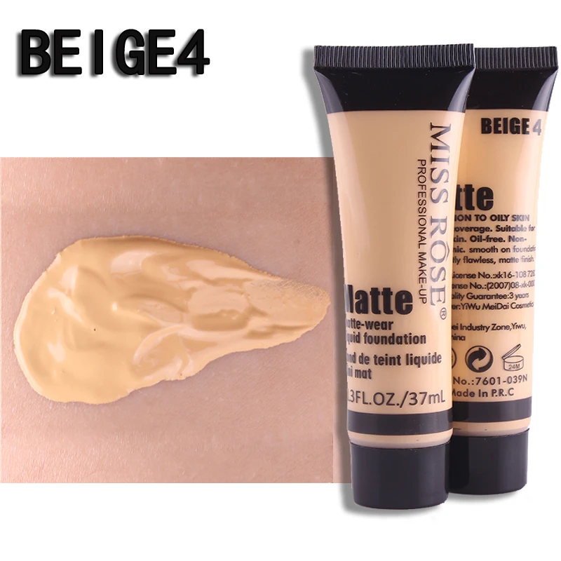 BEIGE 4 Miss Rose, консилер для лица, макияж, натуральный увлажняющий крем, Осветляющий крем, профессиональная основа, консилер, Жидкая основа, Праймер, 37 мл - Цвет: BEIGE 4