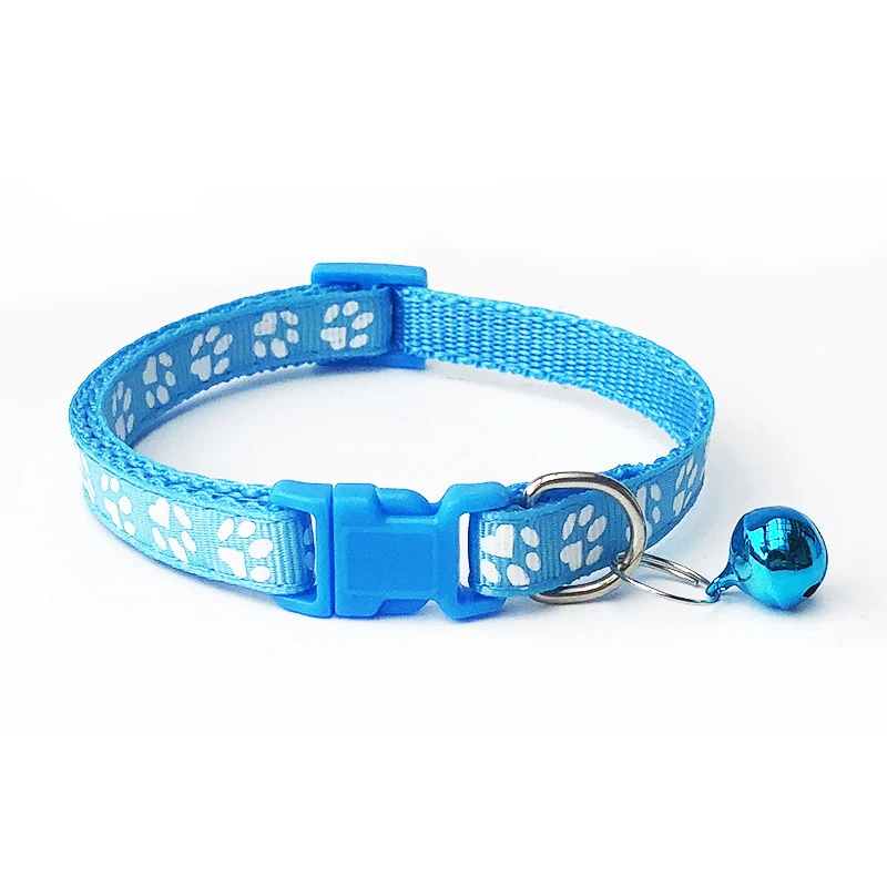 Light Blue Хит, ошейник-колокольчик для домашних животных, милый ошейник с отпечатком ноги, регулируемый ошейник для домашних животных, нейлоновый ошейник для кошек и собак - Цвет: Light Blue