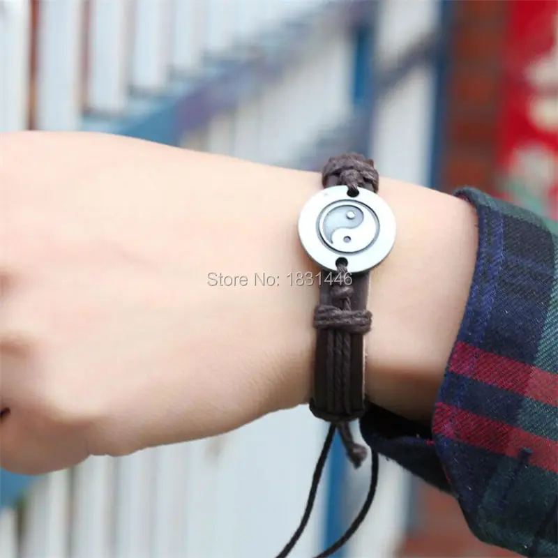 Pulseras Cuero Pulseira Masculino плетеный браслет из натуральной кожи Yin Yang мужской простой на