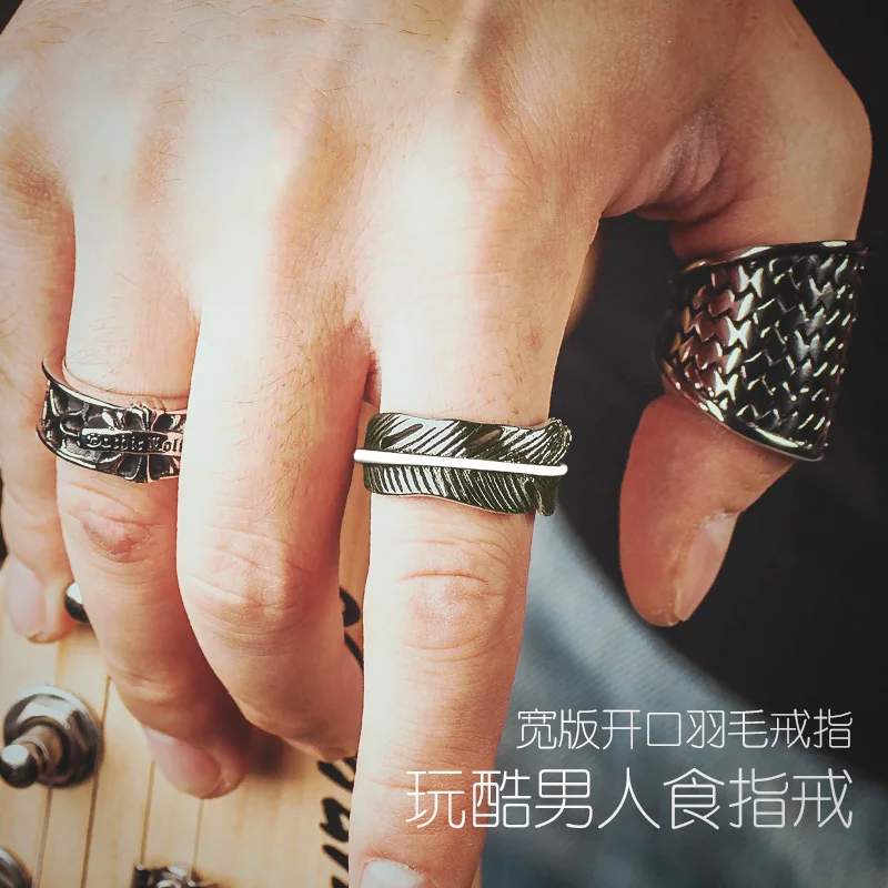 Панк перо индекс Открытое кольцо для унисекс рок-н-ролл модное мужское ювелирное