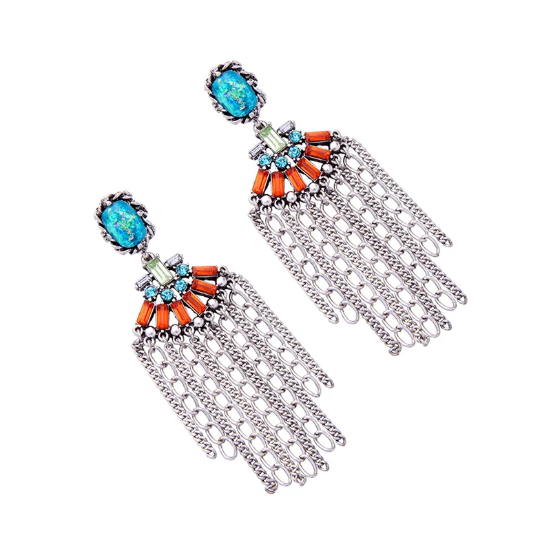Крупные большие серьги в этническом стиле цветные яркие с кристаллами и цветами