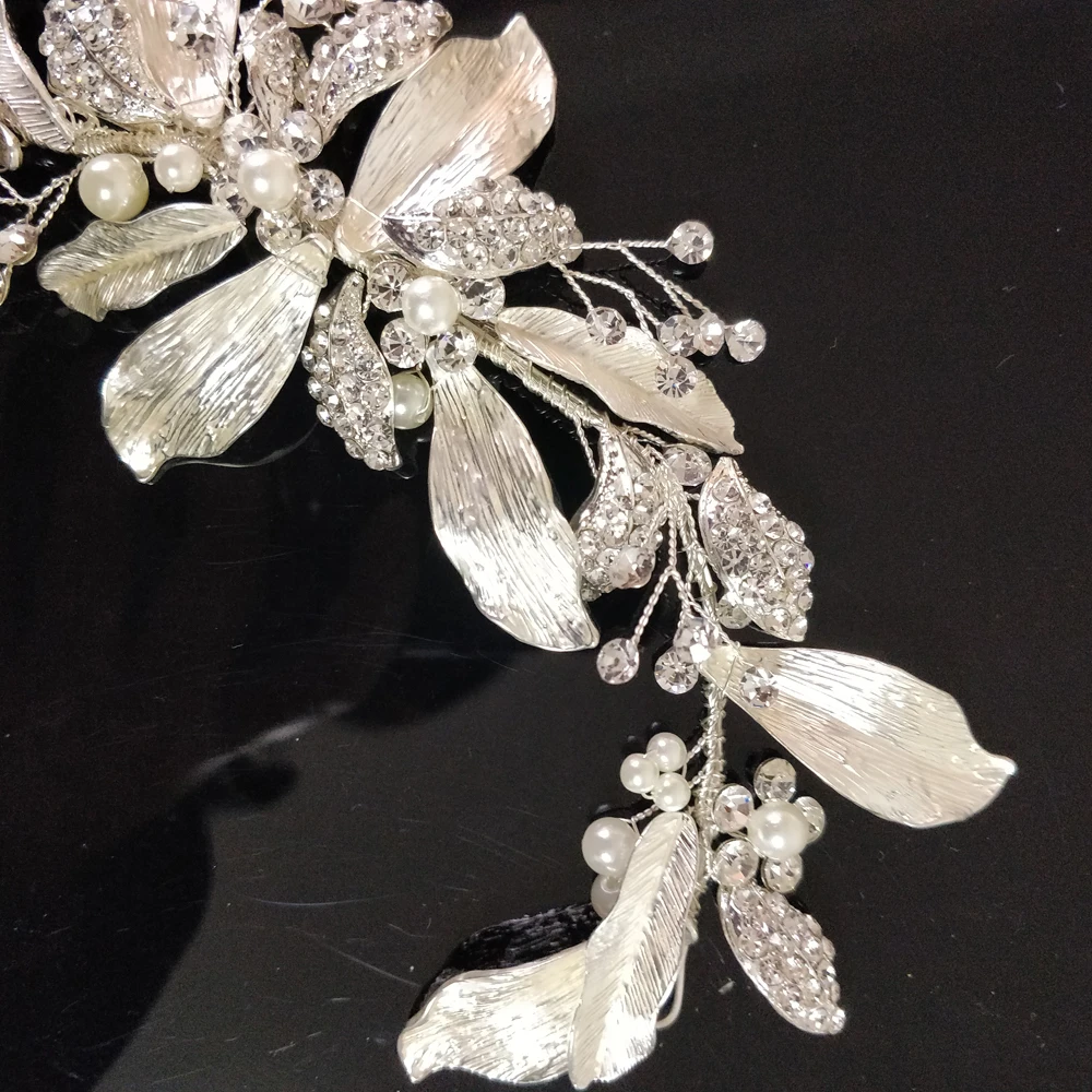 Нежные свадебные заколки для волос с хрустальными листьями античное серебро