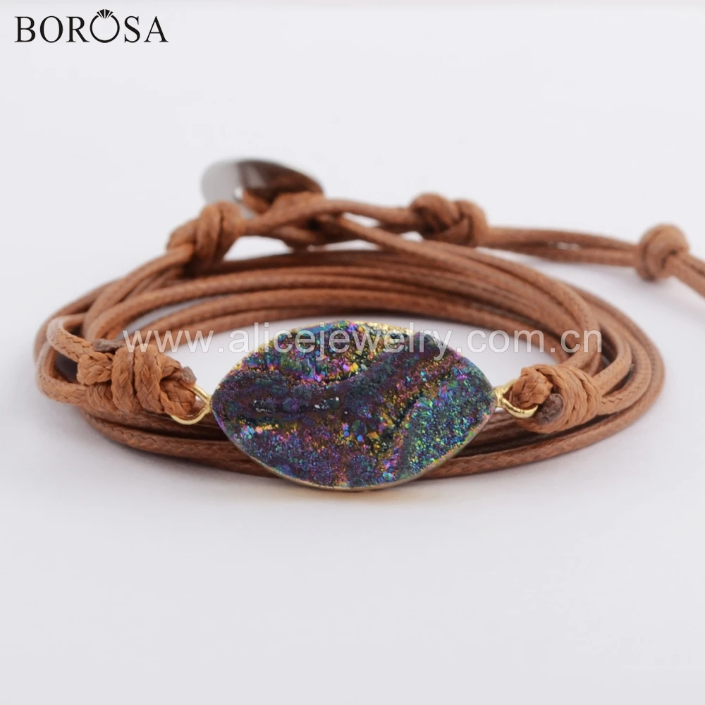 

Женский кожаный браслет BOROSA 5 шт. в стиле бохо, Радужный титановый натуральный Галактический кварцевый браслет, браслеты дружбы в стиле бохо...