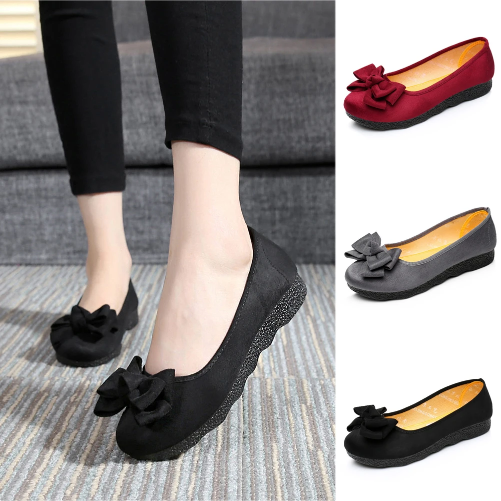 Zapatos mujer женские тонкие туфли с бантиком на плоской подошве балетки мягкой