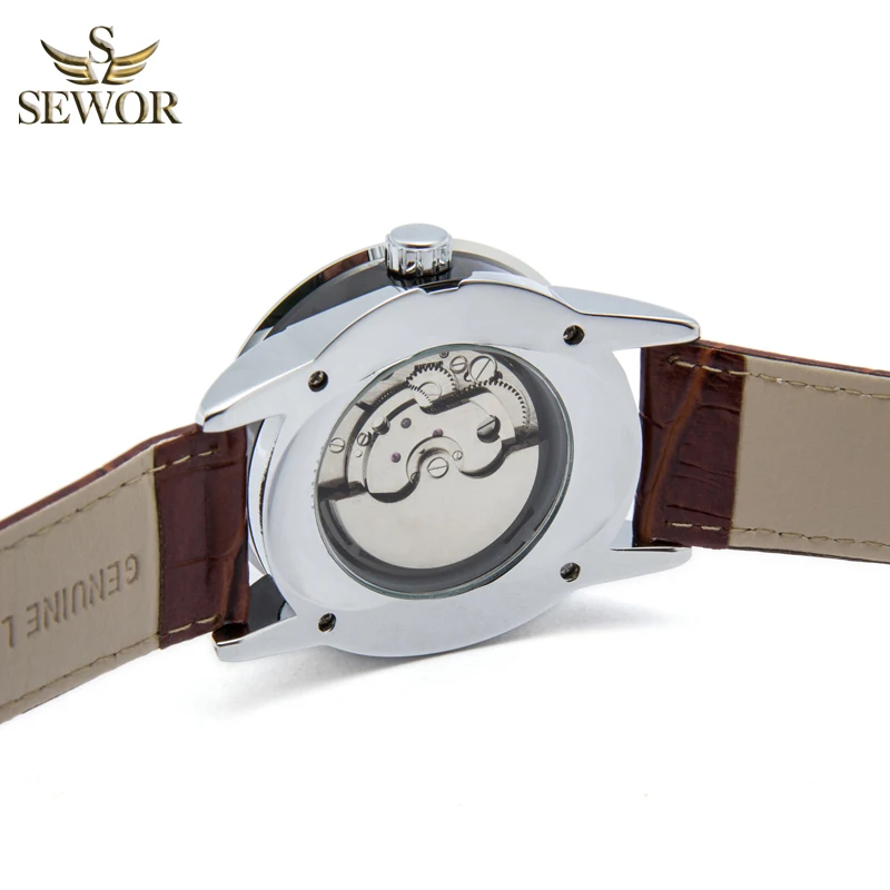 SEWOR люксовый бренд для мужчин s Топ Мода Высокое качество кожаный ремешок Tourbillion автоматические часы для мужчин спортивные часы relogio masculino