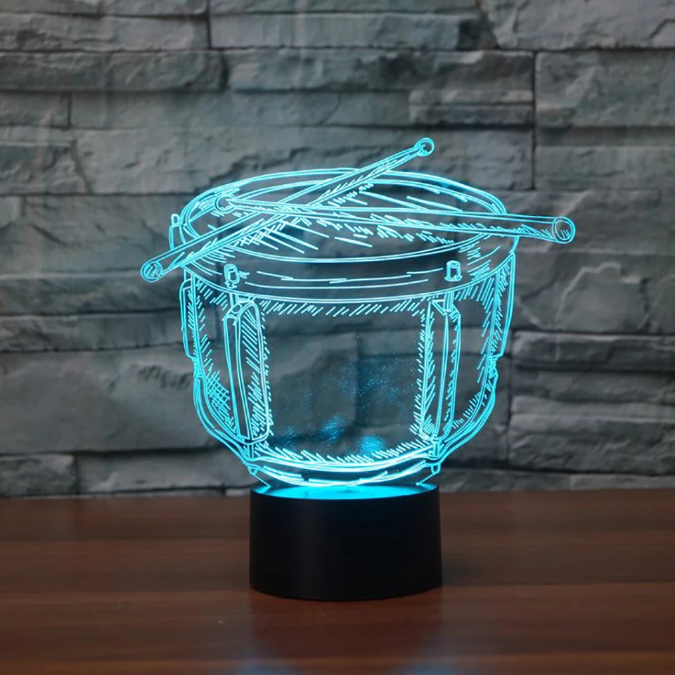 Сенсорный 3D светильник 7 цветов музыкальный инструмент барабан светодиодный