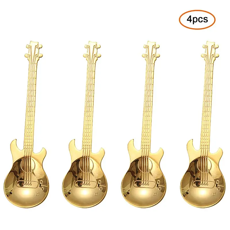 Golden 4 шт./компл. творческий комплект кофейных ложек Нержавеющая сталь гитары Форма чайная ложка ложки перемешать льда аксессуары для крема столовые приборы для Кухня - Цвет: Golden