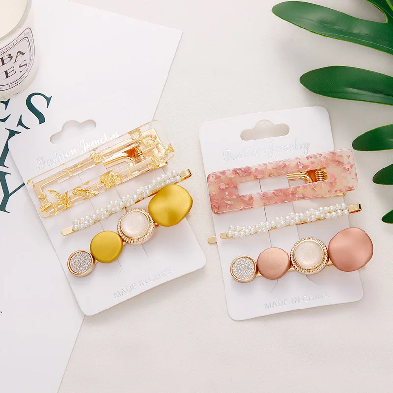 

3PCS/Set Fashion Pearls Acetate Geometric Hair Clips For Women Girls Headband Sweet Hairpins Barrettes Hair Accessories Set