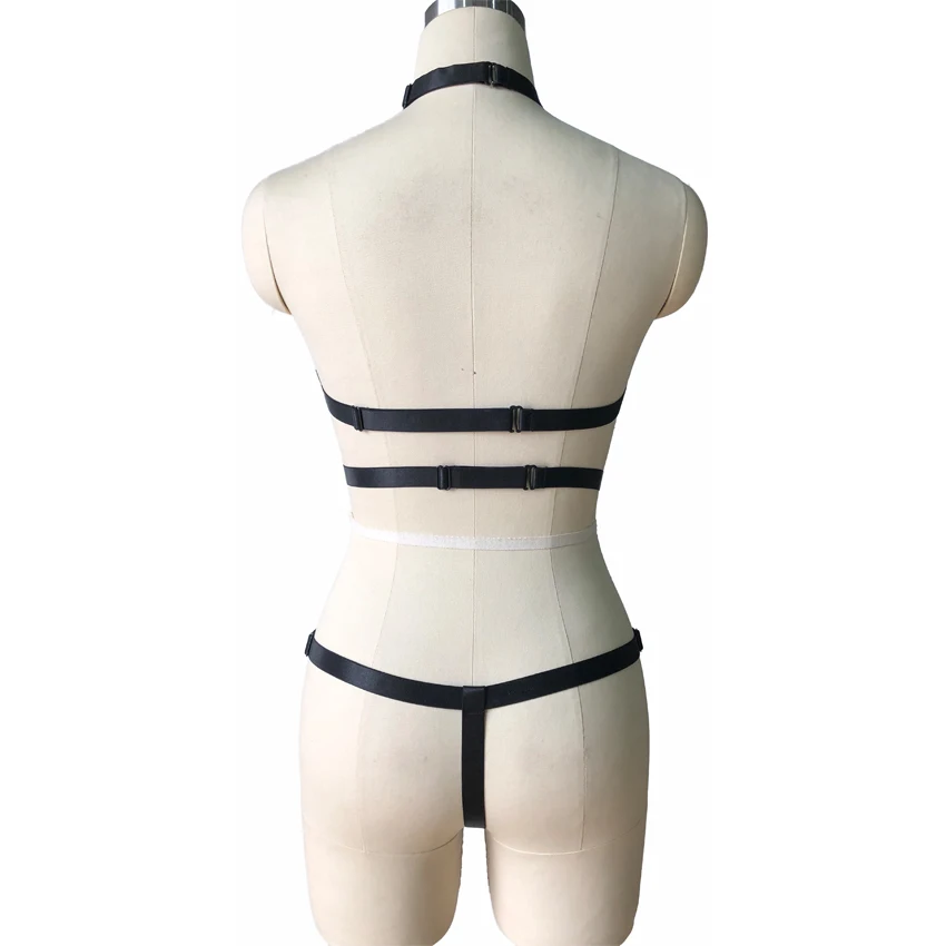 Черная обвязка для тела Женский комплект Goth ремни сексуального нижнего белья топ