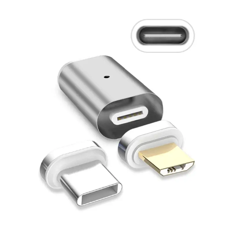 Магнитный Тип C Женский к Micro USB+ Тип C Мужской данных быстрой зарядки адаптер конвертер для samsung huawei Xiaomi htc телефон - Цвет: Серый