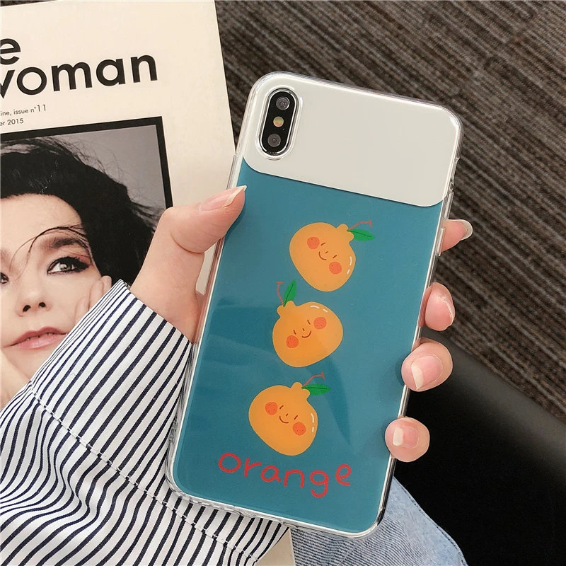 Summer Simple Blue Fruit Mirror Phone Case for Iphone X Xs Max Glitter Clear 6s 7 8plus Xr Back Cover |