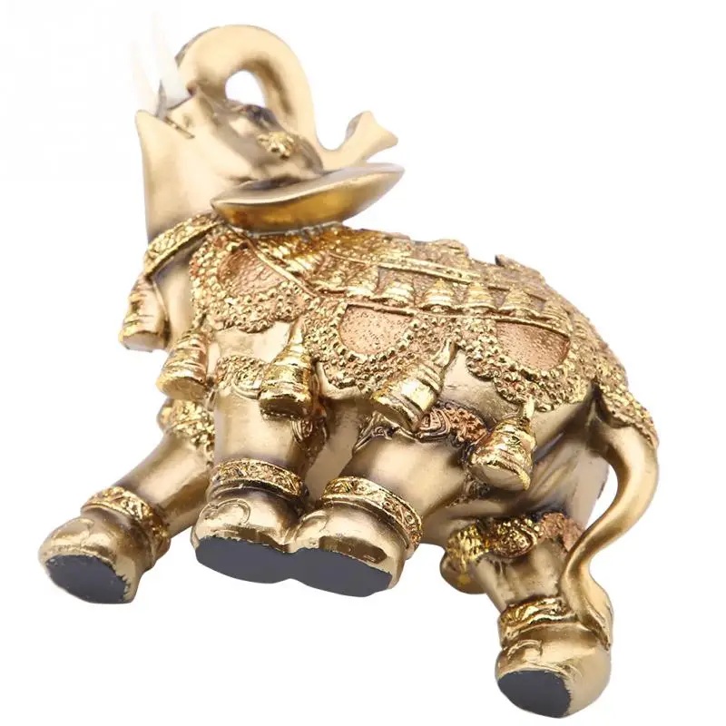 Золотой Lucky Feng Shui, элегантная статуя слона, статуэтка счастливого богатства, украшения, подарок для дома, офиса, рабочего стола, украшение слона - Цвет: Золотой