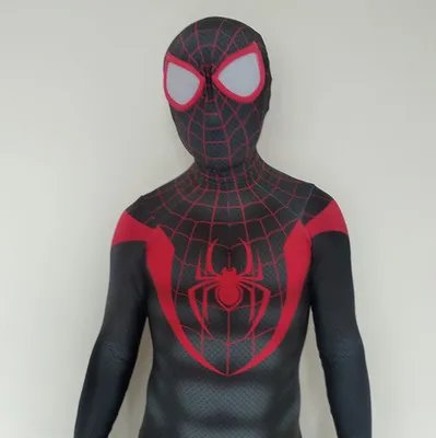 mask is attached Для взрослых и детей Майлз Моралес Человек-паук косплей костюм спандекс зентай боди Человек-паук костюм для Хэллоуина вечеринки спандекс комбинезон - Цвет: mask is attached
