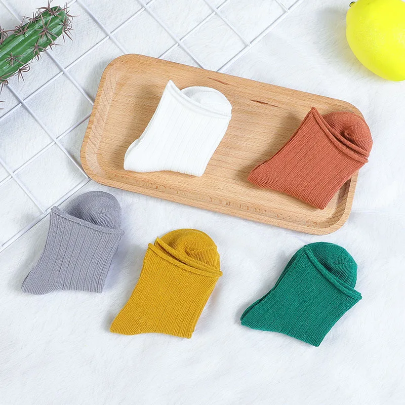 Новые осенние хлопковые детские Носки ярких цветов для завивки одноцветные