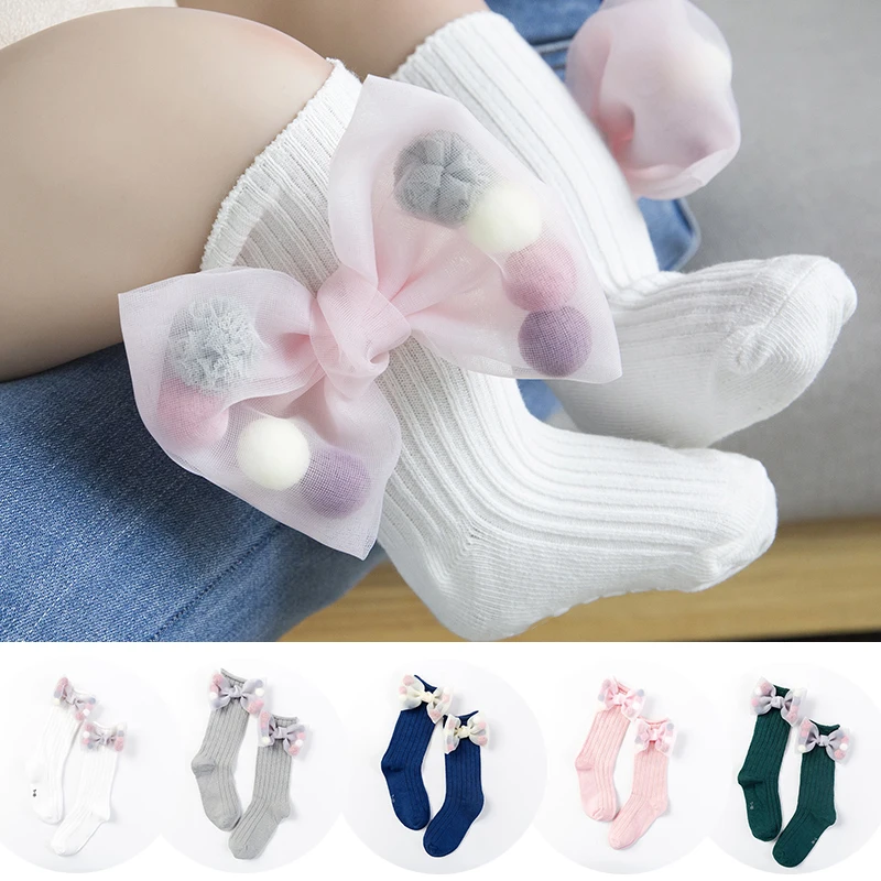 Новые милые детские носки с бантами для малышей Гольфы девочек хлопок высокие