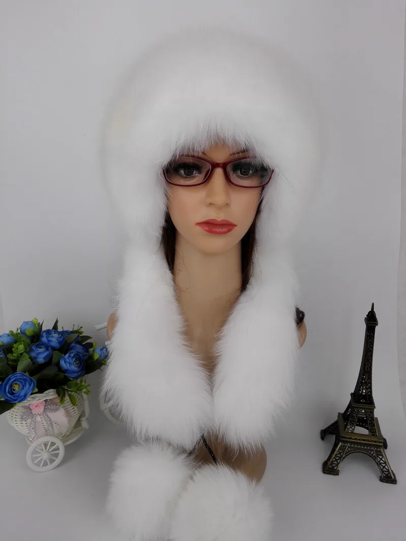 Женская шапка бомбер из натурального Лисьего меха зимняя теплая кролика Рекс