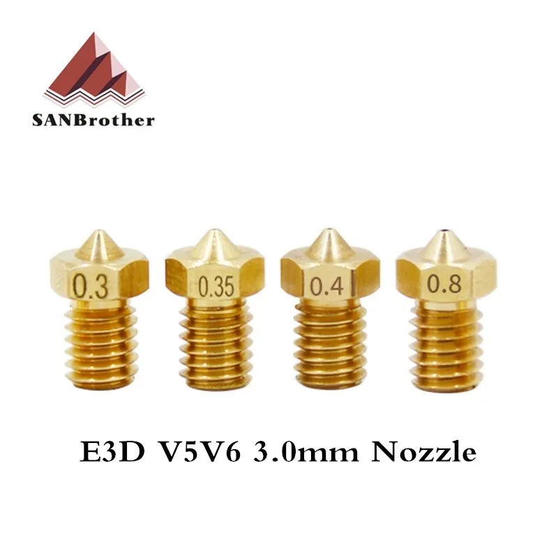 5 шт./лот V5 V6 насадка 0,2 0,25 0,3 мм 0,4 мм 0,5 0,6 0,8 1,0 часть Медь 3,0 мм нити M6 латунные 3D принтеры Запчасти