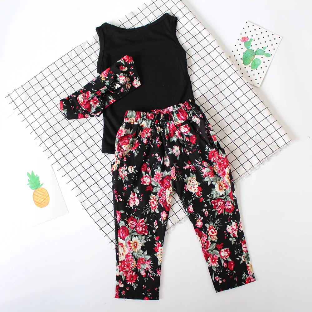 Sunbaby новинка летняя детская одежда Модный комплект черной одежды для девочек с